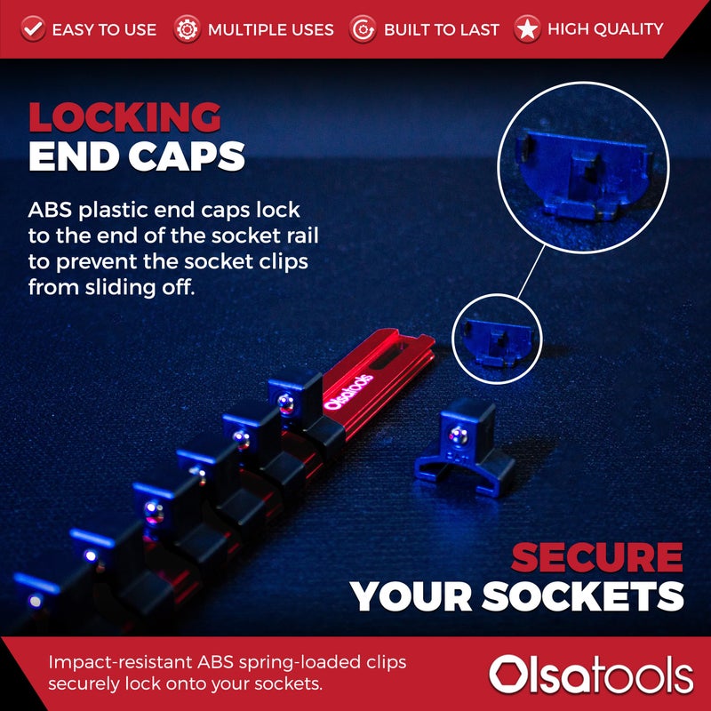 Olsa Tools منظم مفاتيح الألمنيوم Olsa Tools بحجم 1/2 بوصة مع أغطية قفل نهائية | حامل مفاتيح بجودة احترافية (أحمر) - Image 4